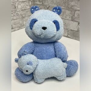 Vintage Carters Blue Panda Plush with Baby Bear  Stuffed Animal 10” Lovey Rare